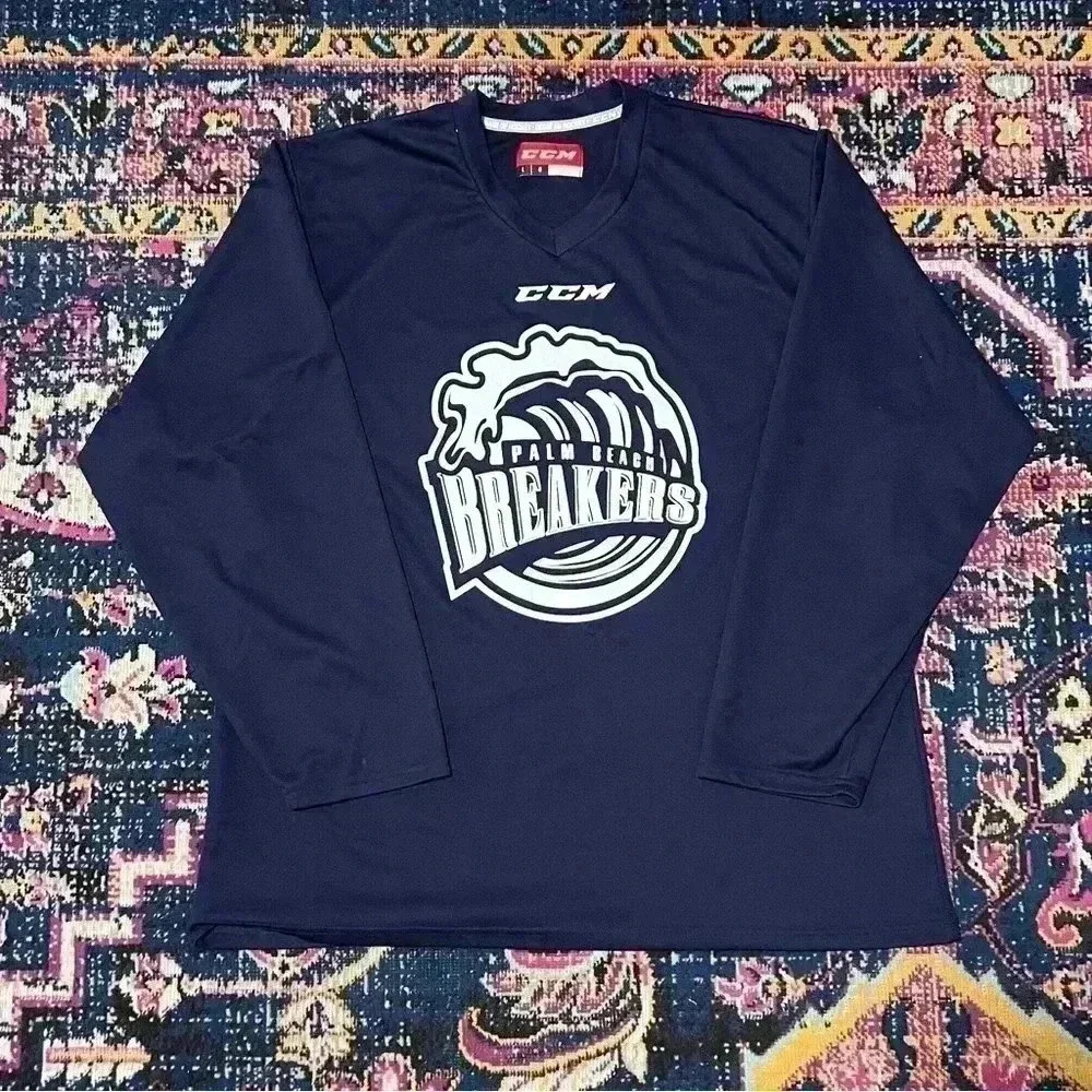 PALM‎ BEACH BREAKERS GAME JERSEY NAVY CCM Size Large #15